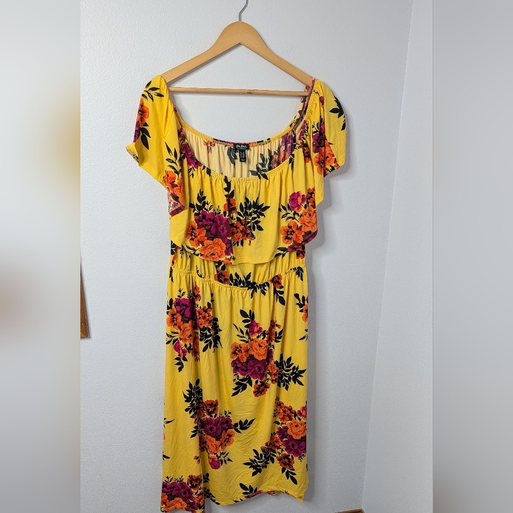 Du Jour Yellow Floral‎ Off-Shoulder Maxi Dress, Size 1X